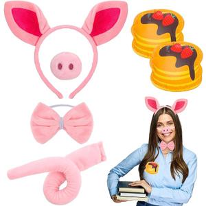 Maiteenly Book Story Character Costume Set Mouse/Dog/Cat/Pig & Cookie/Donut/Cupecake/Pancake Dress up Accessories for Adult(Pig & Muffin)