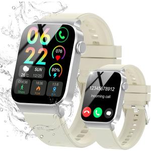 STECEi Smart Watch for Men Women Bluetooth Call, 1.85" HD Screen Smartwatch with Heart Rate/Sleep Monitor, 110+ Sport Modes Activity Trackers IP68 Waterproof, Fitness Watch for Android iOS, Off White