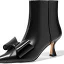 Coutgo Womens Low Kitten Heel Ankle Boots Rhinestone Bow Pointed Toe Side Zipper Dress Fall Booties Shoes (9.5, Black)