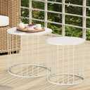 LEWIS&WAYNE Outdoor Side Table Set of 2, Metal Circle Accent End Tables for Balcony Backyard Garden Indoor Living Room, Durable Nesting Coffee Tables, 20”+16” Dia, White
