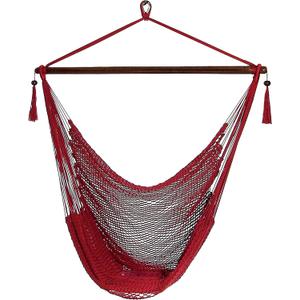 Sunnydaze Outdoor Hammock Chair Swing - Hanging Hammock Swing - Hanging Reading Chair - Soft-Spun Polyester Rope - Caribbean XL - Red