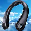 Portable Neck Fan that Blow Cold Air, LED Display, Rechargeable Hands-Free Wearable Cooling Personal Fan, 5 Speed, Neck Support, Bladeless Neck Air Conditioner, Gift for Women/Men, Hot Flashes, Travel (Black)