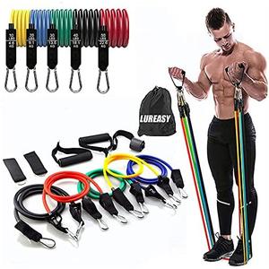 LUREASY Resistance Bands Set (11 PCS) Portable Home Gym Accessories - Stackable Up to 150 lbs,Exercise with Door Anchor, Handles, Carry Bag, Legs Ankle Straps for Training, Workouts