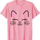 Women's Cat Face Whiskers Print Cosplay Kitty Love Halloween T-Shirt, S