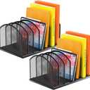 2 Pack 7-Section Metal Upright File Sorter OrganizerOffice Small Letter Sorter Desktop File Organizer Metal Mesh Iron Sole, Black