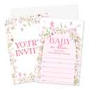 Baby Shower Invitations, Pink Floral Invitations For Gender Reveal, Baby Announcement, Butterfly Themed Fill-In Invites With Envelopes For Girls, Party Favor Supplies (25 Pcs) -01