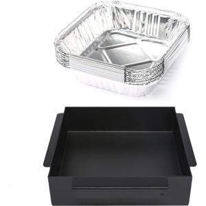 Hisencn Grill Drip Pan for Chargriller 5050 5650, Catch Pan Replacement Porcelain Steel Grease Collection Pan with 15 Pack Aluminum Foil Drip Pan, Grease Tray Liner