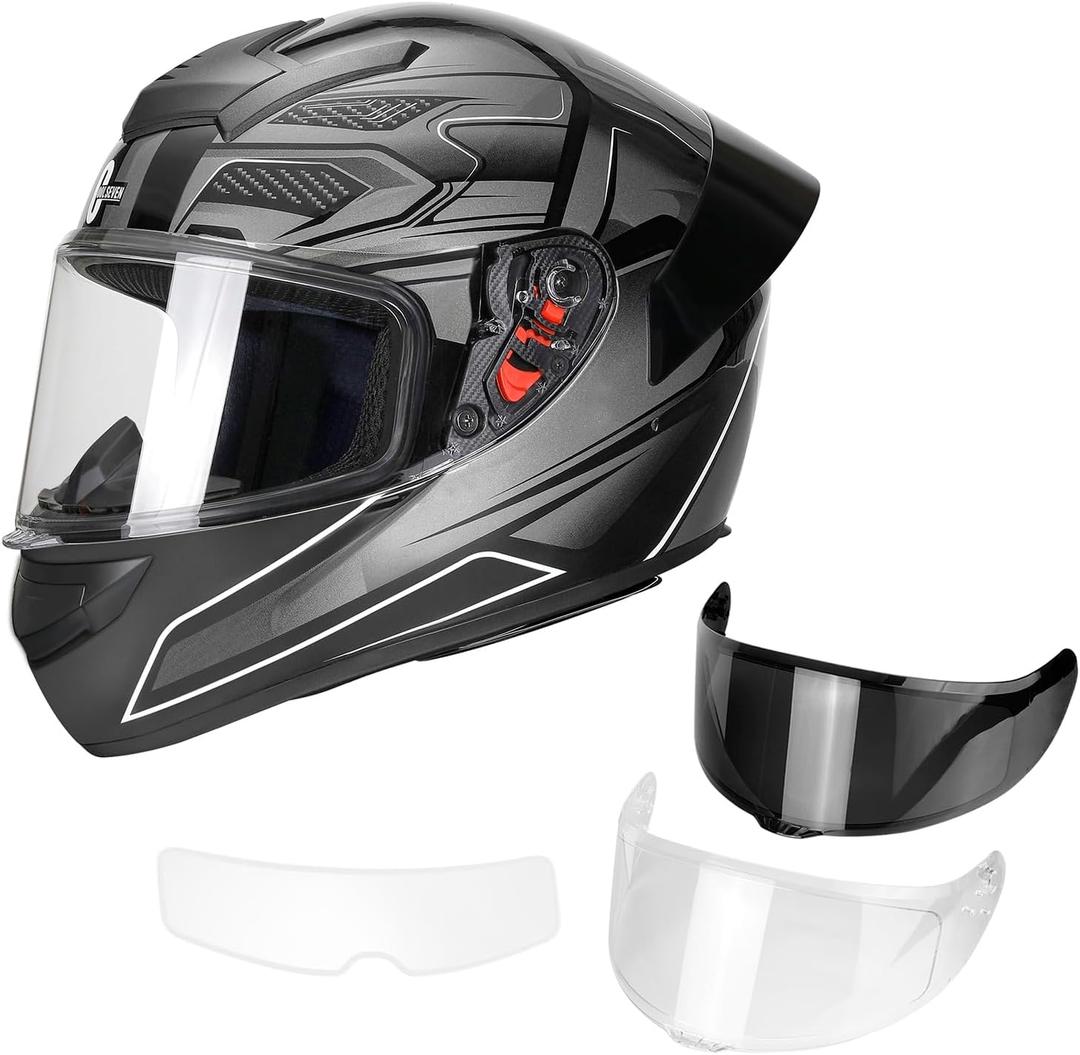 Full Face Motorcycle Helmet for Adults with DOT Approved, Lightweight Aerodynamic Street Bike Helmet for Men and Women, Three Layers Protection