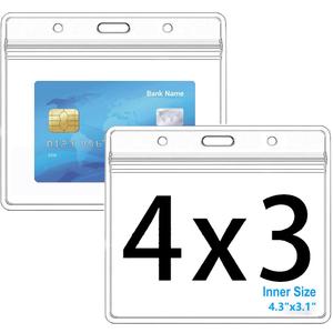 Extra Thick Horizontal ID Card Name Tag Badge Holder with Waterproof Type Resealable Zip (4x3 Inches Medium Size, 6Packs)