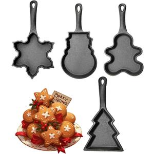DVK 4Pcs Cast Iron Frying Pan with Various Shapes for Christmas Small Skillet for Baking Cookies Cutters Brownies or Hard-Boiled Eggs