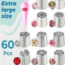 60Pcs Extra Large Russian Piping Tips Set,10 Flower Nozzles Baking, Stainless Steel Rose Floral Piping Nozzles, Nozzle for Cake Decorating for Buttercream Flowers, Cake Decorating Supplies for Wedding