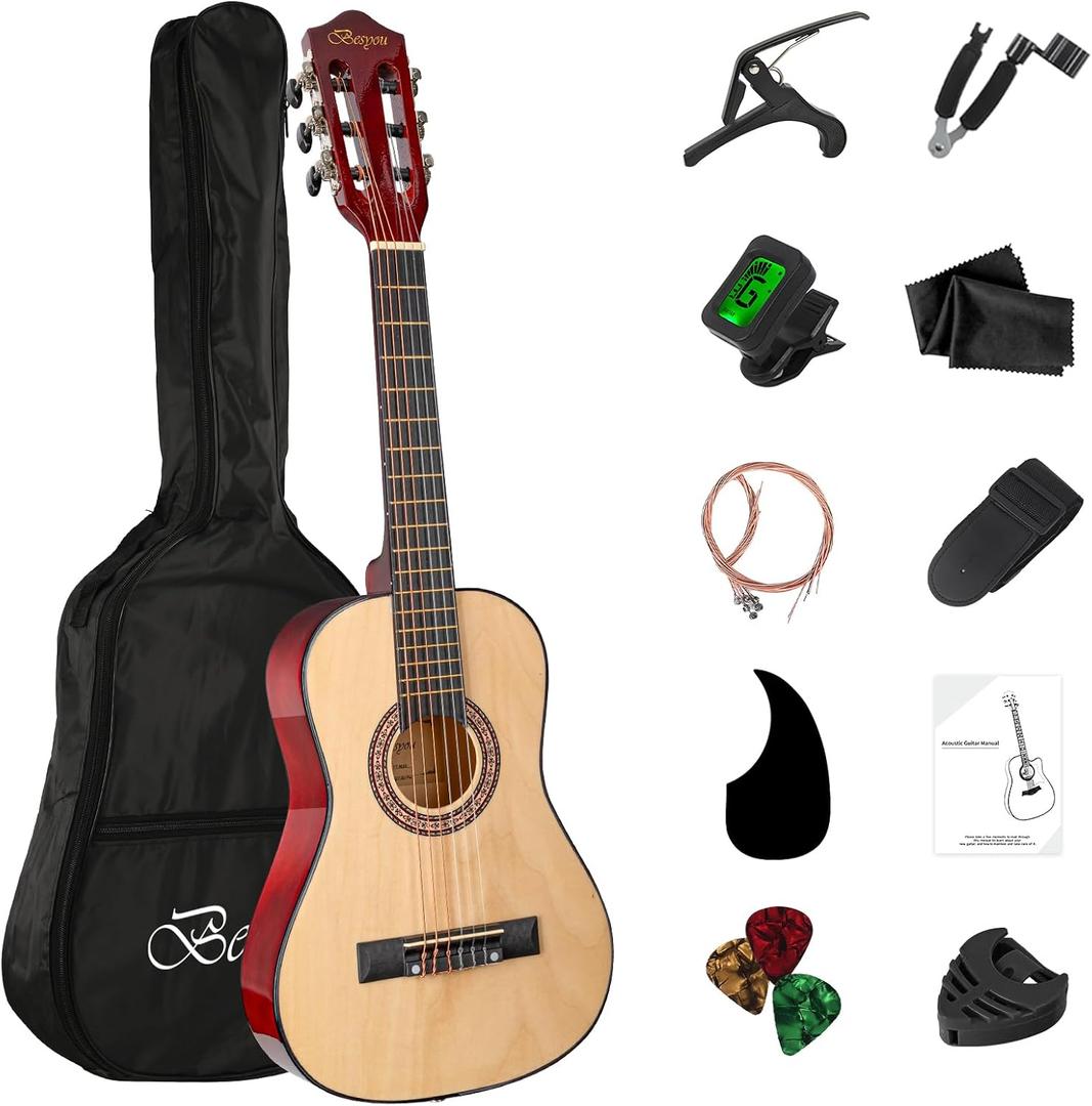 30" Wood Acoustic Guitar with Case,guitar book and Accessories for Kids/Girls/Boys/Beginners (Natural)