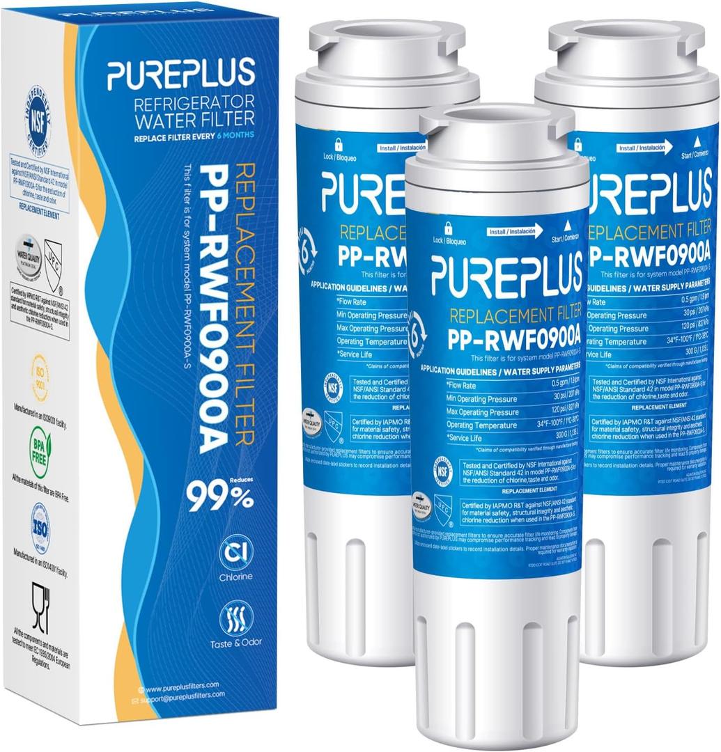 PUREPLUS UKF8001 Refrigerator Water Filter Replacement for Maytag UKF8001P, EDR4RXD1, Everydrop Filter 4, PUR 4396395, Puriclean II, UKF8001AXX-200, UKF8001AXX-750, RWF0900A, RFC0900A, 469006, 3Pack