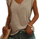 Womens Summer Tee Tops 2026 Cap Sleeve Trendy Tank Top V Neck T Shirts Casual Basic Boho Loose Fit Spring Fashion Shirt (S)