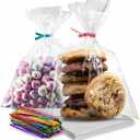 Prestee 200 Pack Clear Cellophane Bags for Favors - Transparent Goodie Bags for Birthday Party, 6x10 Inch Clear Bag with 4-Inch Twist Ties - Candy, Treat, Cookie Bag for Gift Giving