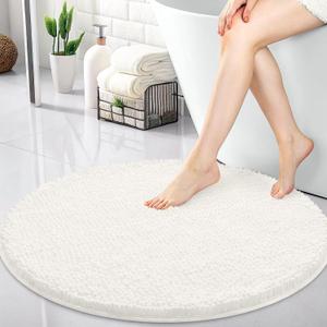 30-inch Round Bathroom Rugs, Extra Soft and Absorbent Chenille Bath Rugs, Quick Dry Machine Washable Bath Mats for Bathroom Floor, Tub and Shower, Home Decor Accessories, Ivory
