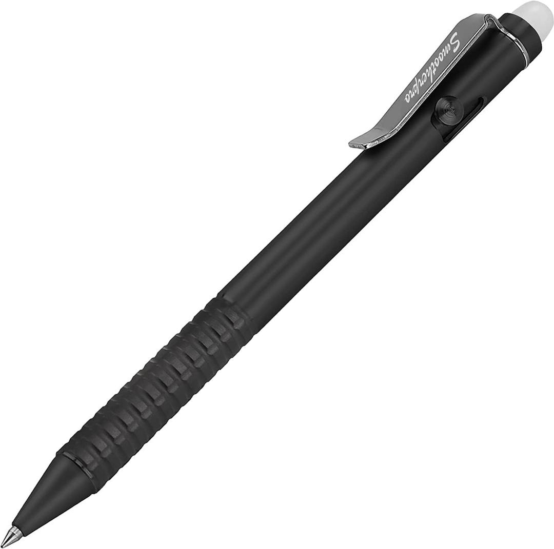 SMOOTHERPRO Bolt Action Pen, Stainless Steel Erasable Ballpiont Pen Compatible with Pilot FriXion Refill, EDC Pen for Writing, Black (SSF020S)