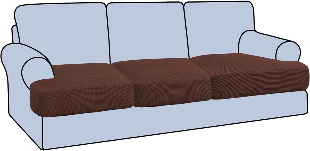 H.VERSAILTEX Stretch 3 Piece T Cushion Sofa Slipcovers Individually Sofa Cushion Covers for 3 Cushion Couch Sofa Seat Cushion Covers with Elastic Bands Featuring Thicker Jacquard Fabric, Burnt Brick
