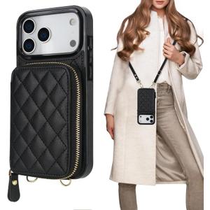 Bocasal Crossbody Wallet Case for iPhone 17 Pro Max, RFID Blocking PU Leather Zipper Handbag Purse Flip Cover, Kickstand Folio Case with Card Slots Holder Wrist Strap Lanyard 5G 6.9 Inch (Black)