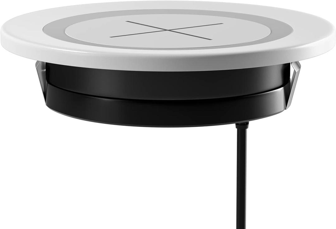 Desk Wireless Charger, JE Make IT Simple 15W Fast Charging Station Desktop Grommet Sleek Invisible Power Charging Pad, for iPhone 16/15/14/13/12 Series, Samsung, Airpods and Qi-Enabled Devices (White)