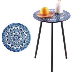 Party Zealot 1 Pack Metal Mosaic Round Side Table 13.4" Small End Table for Patio Round Accent Garden Corner Stand for Small Spaces Weather-Resistant for Balcony Plant Stand Indoor Outdoor