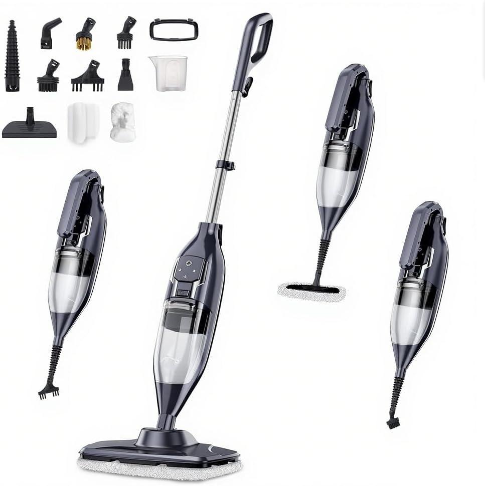 Steam Mop, 12-in-1 Powerful Handheld Steam Cleaner Detachable Steam Mops for Floor Cleaning, 550ML Removable Tank, 23FT Power Cable, MultiPurpose Steamer for Hardwood, Tile,Furniture,Sliver Gray