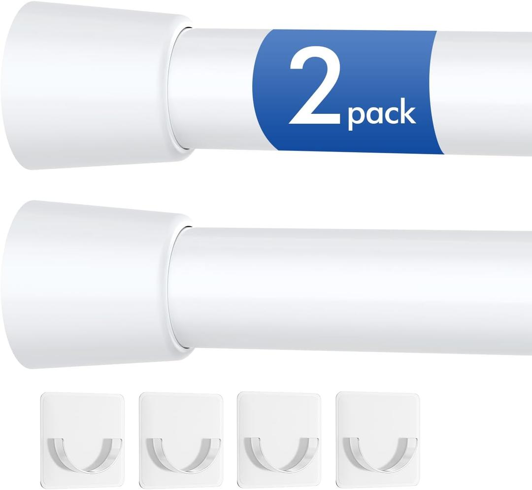 Corklatta 2 Pack White Tension Curtain Rods Adjustable 16-39 Inch,Tension Rod with 4 Holders,No-Drill Curtain Rods for Window, Kitchen, Bathroom