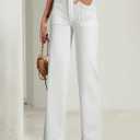 Sidefeel Women's Wide Leg Jeans High Waisted Stretchy Tummy Control Straight Leg Denim Pants (White, 14)