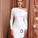 XinFSh Women's Sexy Off The Shoulder Long Sleeve Bodycon Mini Dress Fall Short Party Club Date Night Dresses White (White, XL)