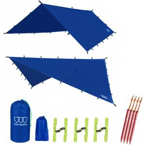Gold Armour Rainfly Tarp Hammock, Premium 14.7ft/12ft/10ft/8ft Rain Fly Cover, Waterproof Ultralight Camping Shelter Canopy, Survival Equipment Gear Camping Tent Accessories (Blue 14.7ft x 12ft)