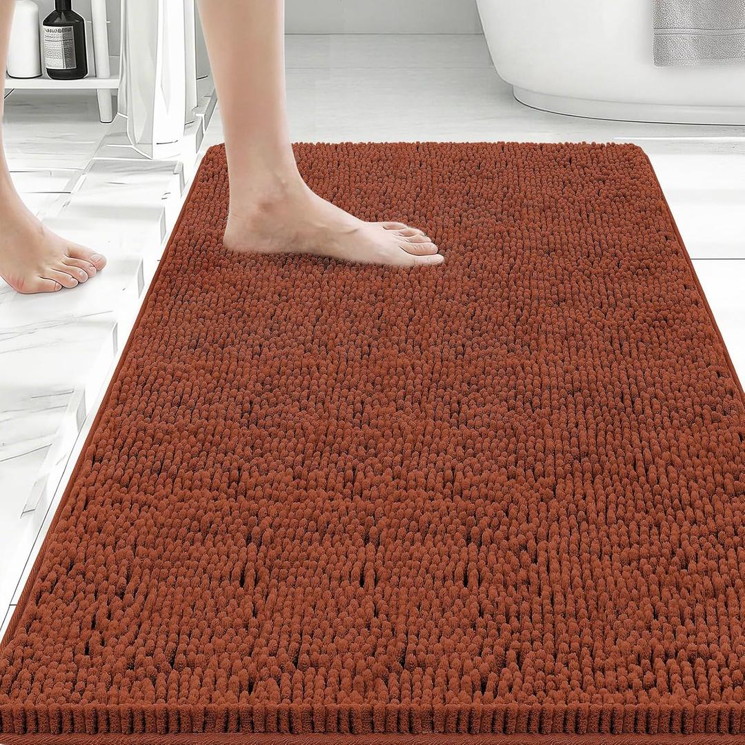 Bcoimo 36x24 Chenille Bath Mat Non-Slip with Backing Bath Rug Ultra-Absorbent and Machine Washable Bathroom Mat Quick-Dry Design. Ideal for Bathroom Shower and Tub Areas