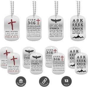 Inkstone Dogtag Necklaces | (4 Pack) | Bible Verses Psalm 56:3, Isaiah 40:31, and Matthew 7:7" | Wholesale Bulk Religious Party Favors and Christian Bible Gifts for Men Women
