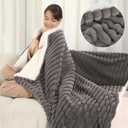 Electric Blanket Throw Size 50x60 Inches, Extra Thick 350GSM Luxury Faux Fur Plus 200GSM Sherpa with 3D Strip Design, Fast Heating with ETL Certified, Machine Washable, Gray