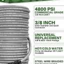 3/8" 4800PSI Pressure Washer Hose 200FT with Swivel Quick Connect for Cold/Hot Water Max 248F, Kink Resistant Steel Wire Braided, Wear Resistant Power Washer Hose with M22 14mm Adapter