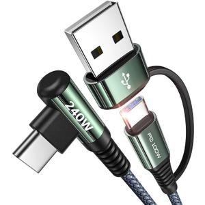 AINOPE 240W Long USB-C Cable 10 ft USB C Cable Fast Charging Type C Charger Right Angle Fit iPhone 17 16 15 Pro Max iPad MacBook Samsung 25 10FT Grey