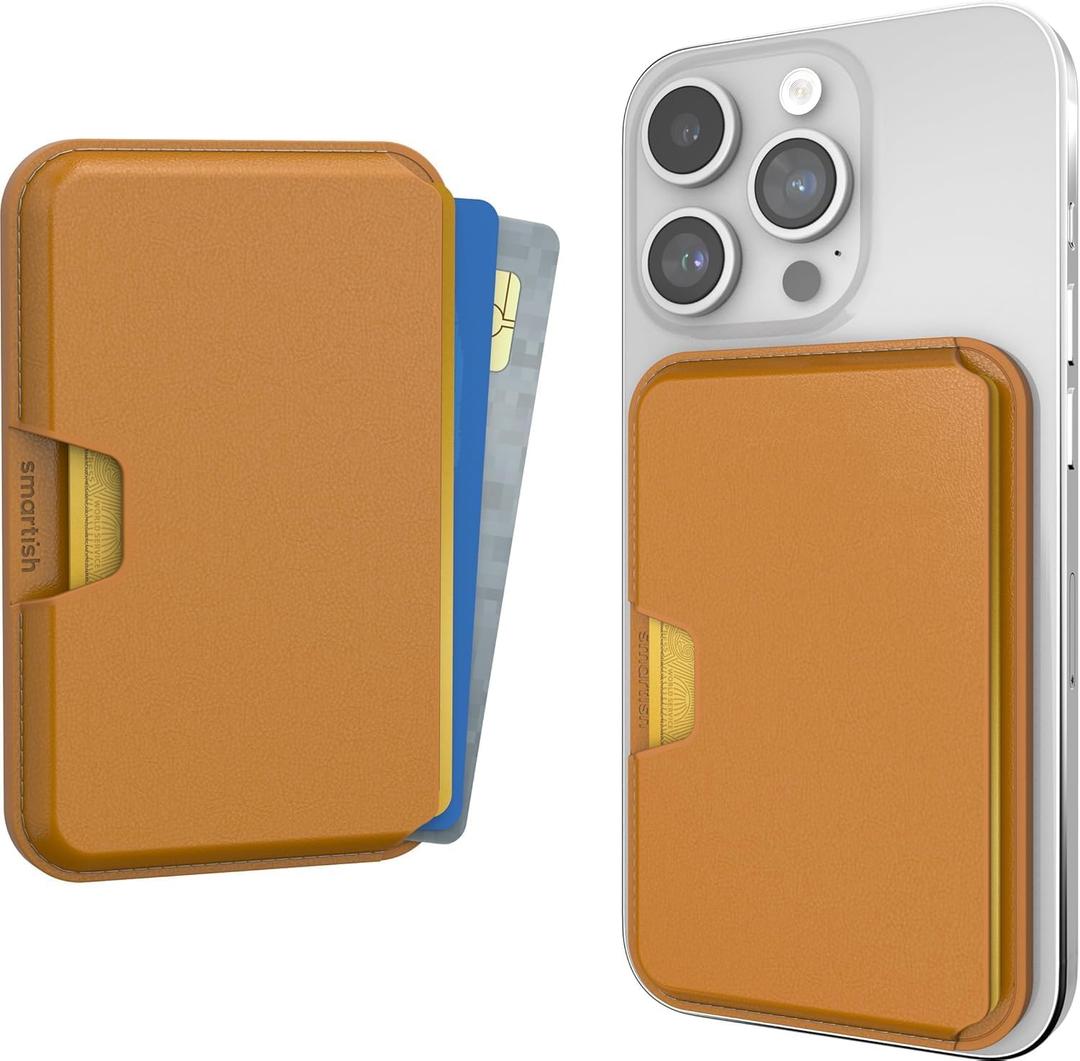 Smartish MagSafe Wallet - Side Hustle - Vegan Leather Slim Detachable Magnetic Card Holder Qi2 Certified iPhone MagSafe Wallet for Apple iPhone 17/16/15/14/13/12/13/12 Models - Teddy Bear Brown