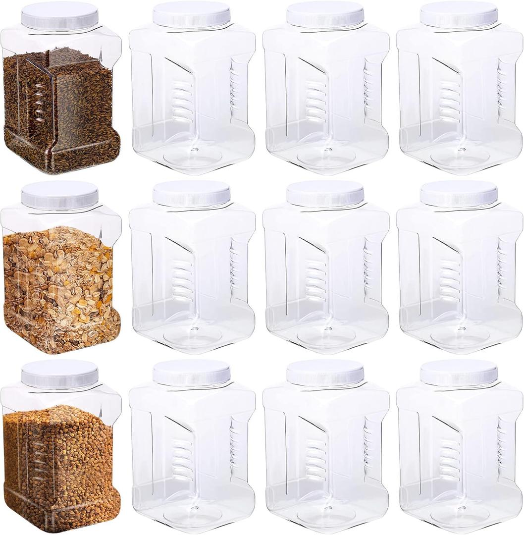 12 Packs 1 Gallon Plastic Grip Jar with Cap Clear Storage Containers Grip Jars Multi-use Empty Containers Household Dried Food Canisters BPA Free for Kitchen Fermentation Food Storage (White Lid)
