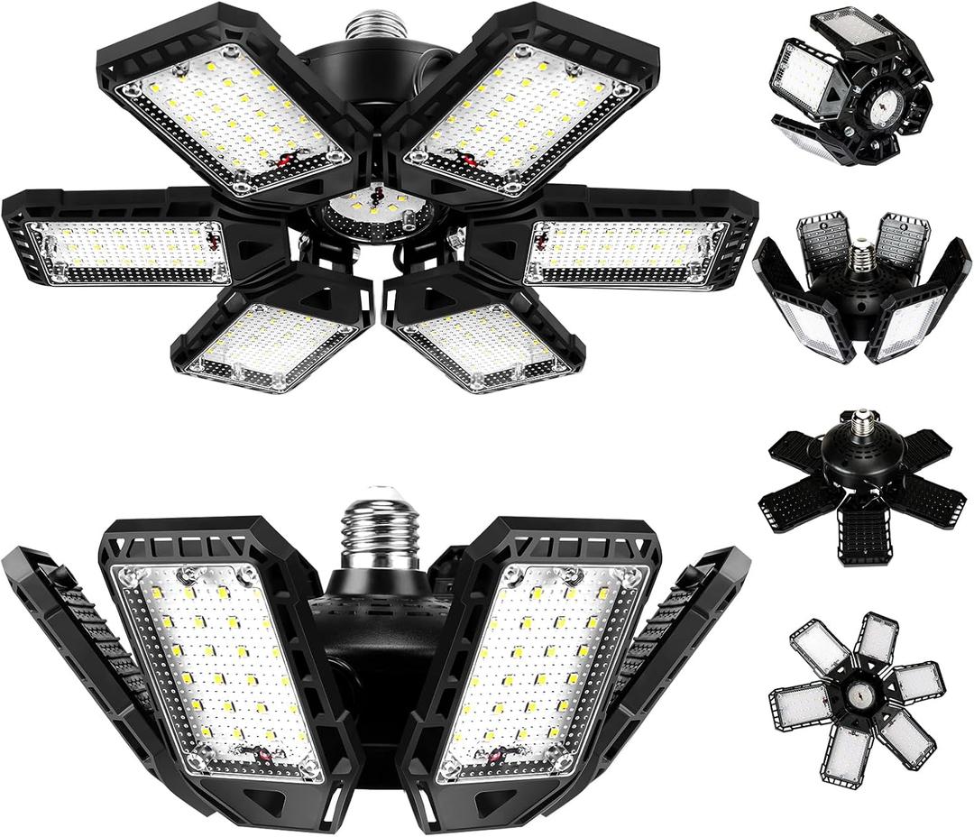 LED Garage Lights Bulb 2 Pack 180W 18000LM 6500K Led Shop Light with 6 Plus 1 Deformable Panels Basement Barn Ceiling Lights for E26/E27