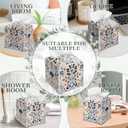 Floral Tissue Box Holder, Scandinavian Leather Tissue Box Cover Square, Paper Napkins Everyday Dispenser for Bathroom Vanity Countertop Night Stands Kitchen Office Car Home Decor