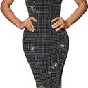Sexy Maxi Formal Dresses for Women Wedding Guest Elegant Sparkly Rhinestone Ankle Length Long Dress (Medium, B01 Black)