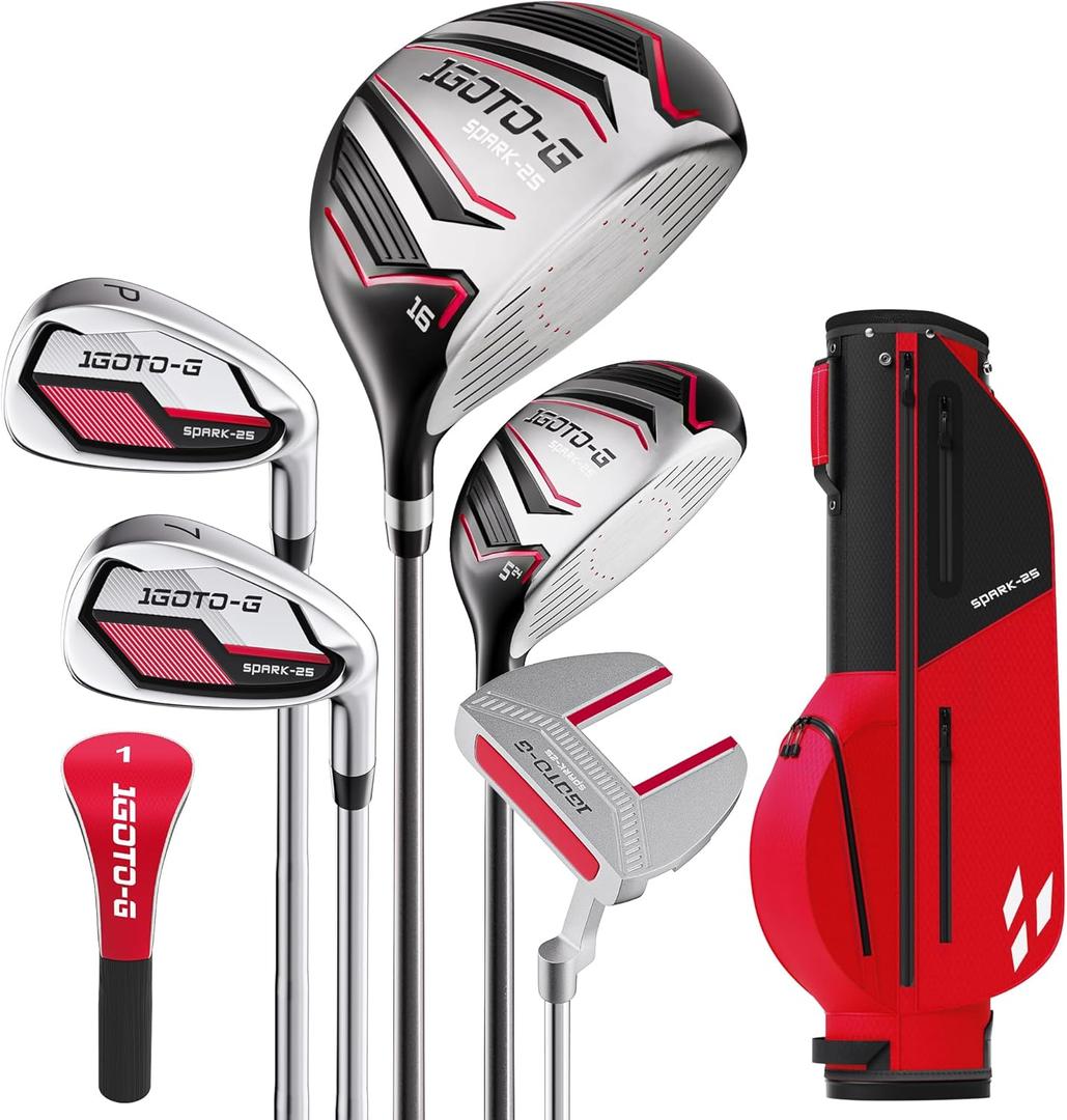 5/6/7 Pieces Kids Golf Clubs Set - Youth Golf Clubs Junior Set Ages 3-14 Includes Stand Bag, 1# Driver, 5# Hybrid, 7#, PW# Irons and Putter Right Hand for Boys Girls