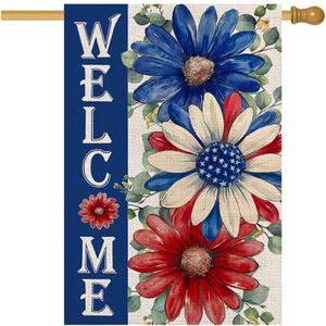 4th of July Patriotic House Flag 28x40 Inch Double Sided Outside Independence Memorial Day Summer Daisy Decorative Floral Outdoor Garden Yard Porch Decorations