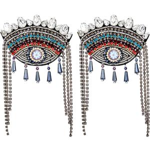 SUPERFINDINGS 2Pcs Evil Eye Shoulder Epaulet with Tassel Detachable Ethnic Style Tassel Epaulette Pin Badge Shoulder Insignia with Felt Rhinestone for Man Woman Leather Jacket Windbreaker Coat