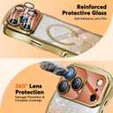 Misscase for iPhone 17 Pro Max Case,with Privacy Screen Protector,Compatible with MagSafe,Bling Glitter Cute Curly Wave Border Phone Cover for Women Men, Drop Protection Anti-Slip Golden