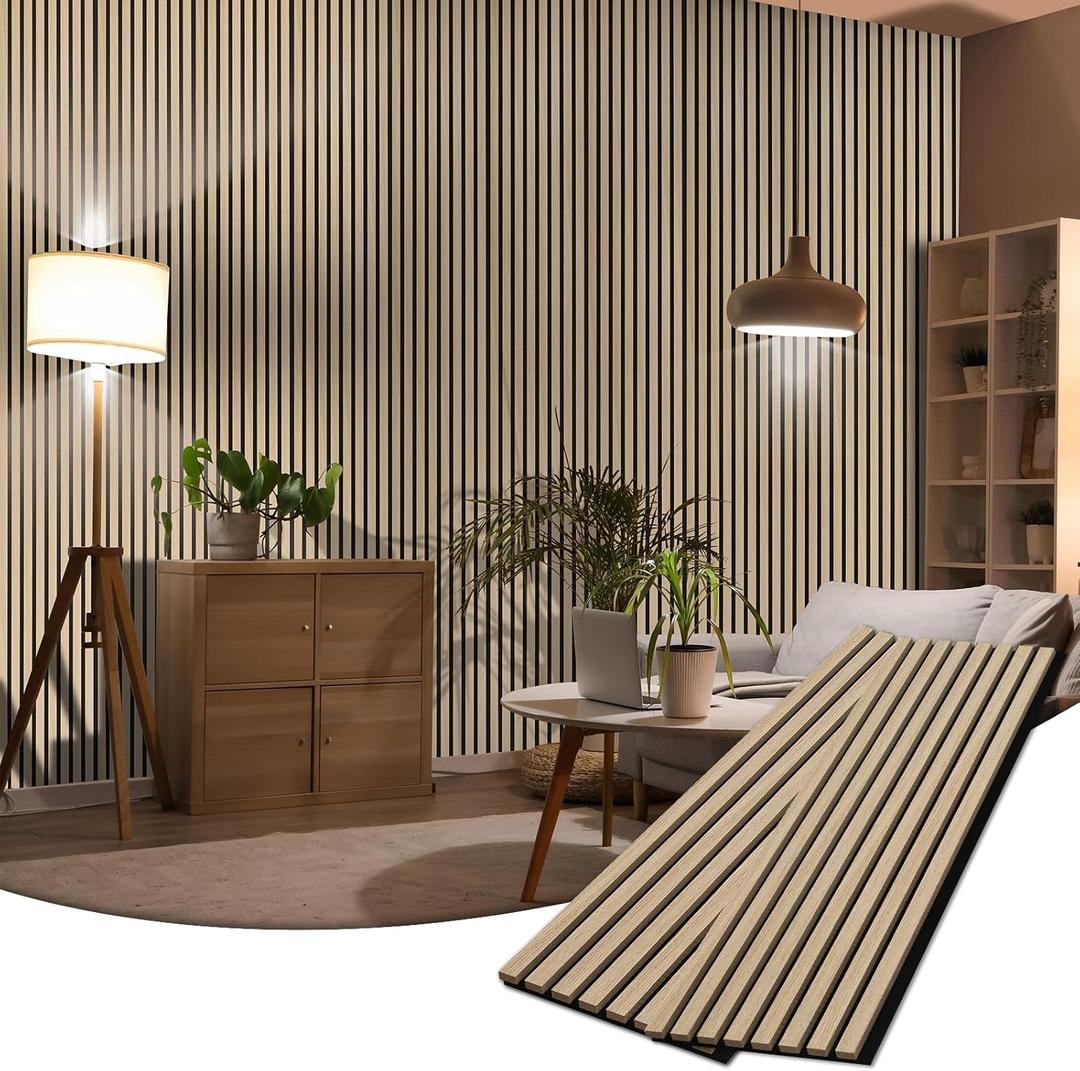 BUBOS Acoustic Wood Wall Panels,2 Pack 47.2” x 12.8” Soundproof Wall Panels,Wood Slat Acoustic Panels for Wall Decor,3D Wood Slat Wall Panels,Natural Oak