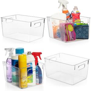 ClearSpace Clear Plastic Storage Bins – Pantry Organizers & Storage Containers, Cabinet Organizer - Home Organization Must Haves for Kitchen, Laundry Room, Office, Closet, Garage & Freezer, 4 Pack