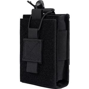 Adjustable Radio Pouch MOLLE Radio Holder for Tactical Duty Belt Two Ways Radio Holster Walkie Talkies Case Rifle Mag Carrier 5.56mm 7.62mm Magazine Nylon Carry Bag for Police Security Rescue (Black)