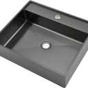 Doirteal Black Stainless Steel Vessel Sink, 19 x 16 Inch Bathroom Vessel Sink, Above Counter Bathroom Sink Rectangle Wash Sink, Vessel Sink Only