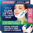 STYLIA V Line Lifting Collagen Face Mask - Lift, Firm & Contour Jawline - Double Chin Strap with Hyaluronic Acid & Aloe Vera - Hydrating Neck & Face Tightening Mask - Chin Strap for Sleeping - 20PC (20 Count (Pack of 1))