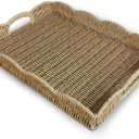 Serving Tray with Scalloped Edge, Rectangular Wicker Tray with Handles, Ideal for Breakfast or Meals in Bed and on Sofa, Decorative Coffee Table Tray to Enhance Dining (Beige)